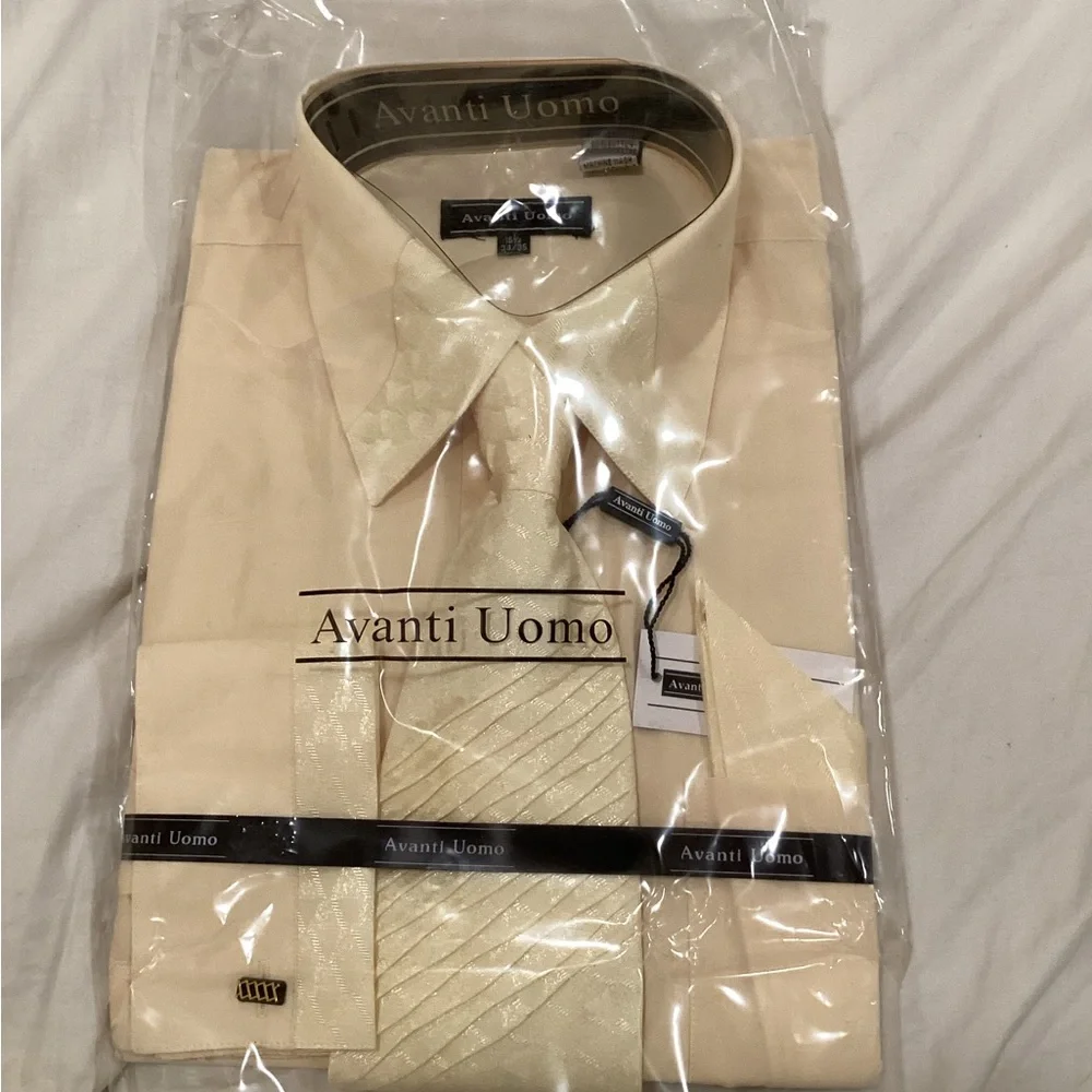 Avanti Uomo Ivory Men's Dress Shirt with Tie - Picture 2 of 11